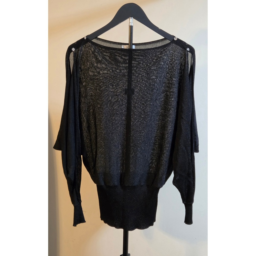 Cache Open Shoulder Fitted Waist Blouse Women's Size Medium Black